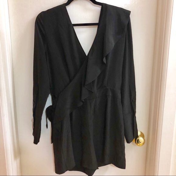 DVF Black Asymmetric Silk Ruffle Romper - Picture 4 of 8